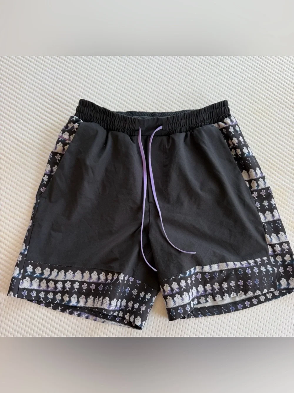 lululemon athletica Black Swim Trunks with Lavender Drawstring
